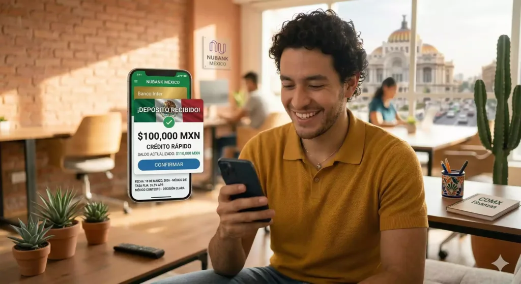 Joven solicitando un prestamo en minutos desde su celular de forma rápida y segura